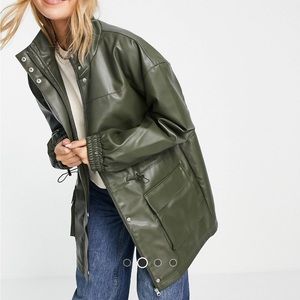 Faux leather army green jacket